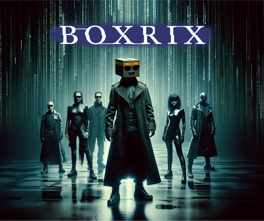 Referenzprojekt DHL eCommerce mit Boxie dem Maskottchen Kundenreferenzbild angelehnt an den Film Matrix